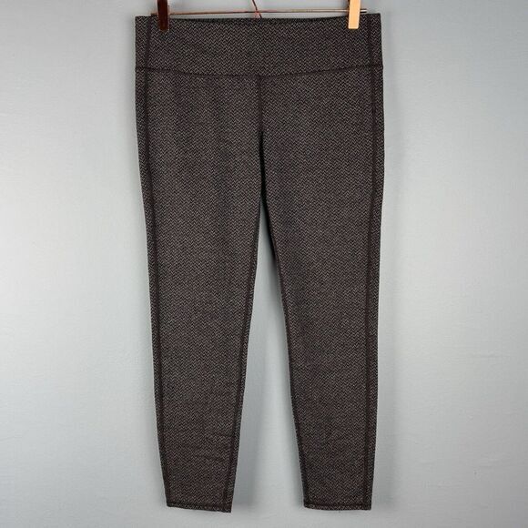 Athleta Womens Large Chaturanga 7/8 Crop Legging Pants Charcoal Gray Herringbone - Picture 2 of 6